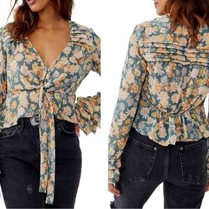 Free people  Floral Wrap Top - Green and Yellow